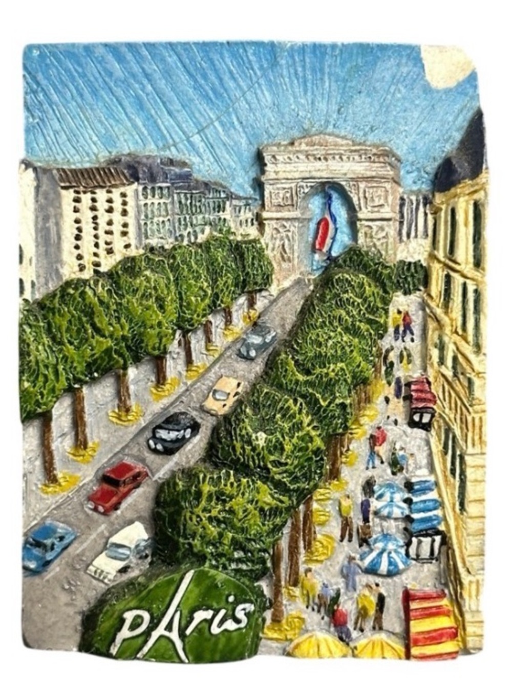 Vintage fridge magnet Paris 3D resin tile Arc de Triomphe Champs Elysees FLAW
